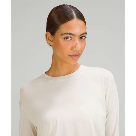 Lululemon Pima Cotton Side-Cinch Long Sleeve Shirt Natural Ivory Size 10 - Picture 3 of 10